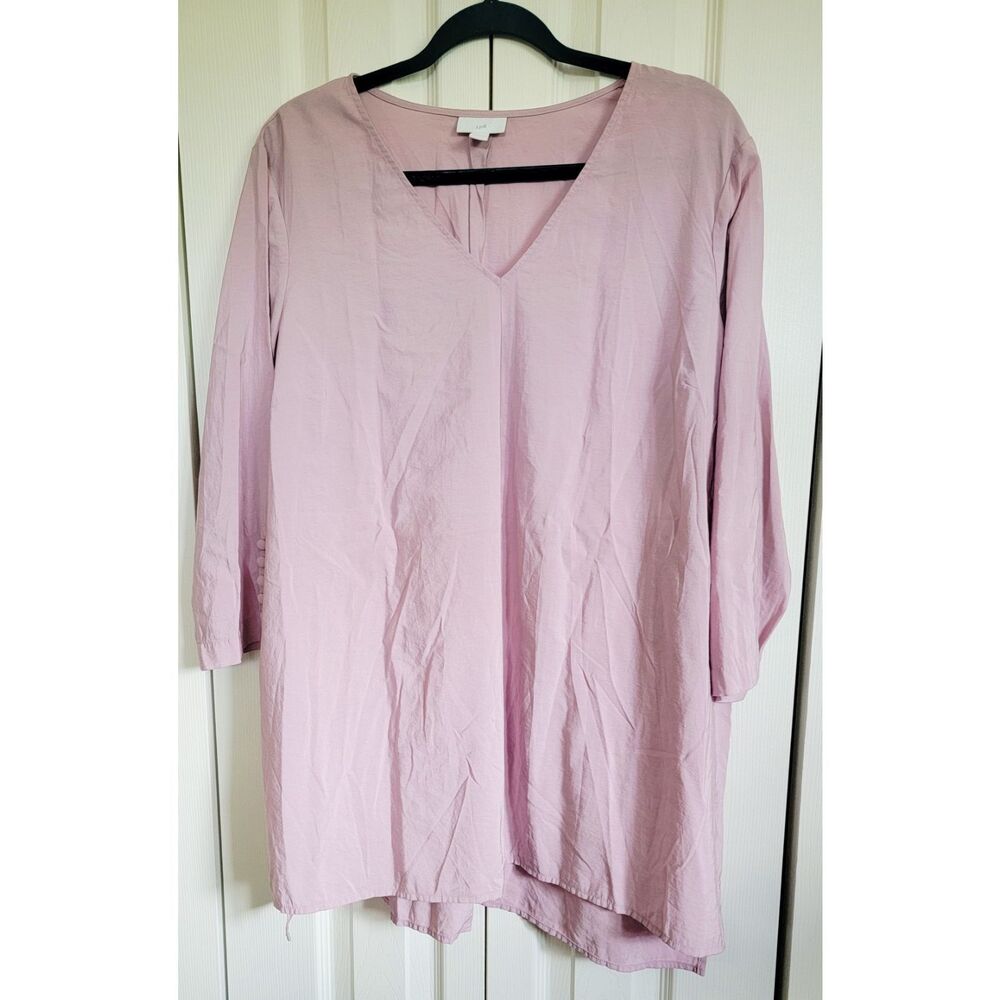 J. Jill Women's L‎  Tunic Top Pink Knit  V-Neck 3/4 Sleeve Rayon Blnd Soft